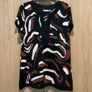 Chico’s Classic V Neck Short Sleeve Tunic Black White Brown